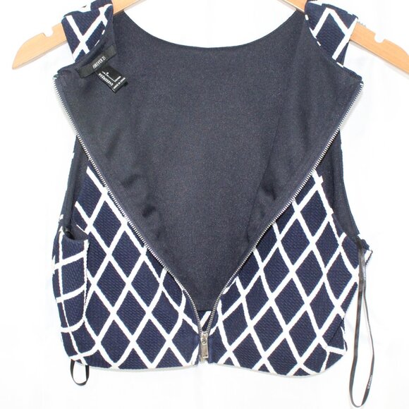 Forever 21 Navy Dark Blue and White Diamond Pattern Large Sleeveless Zipper Top - Picture 3 of 3